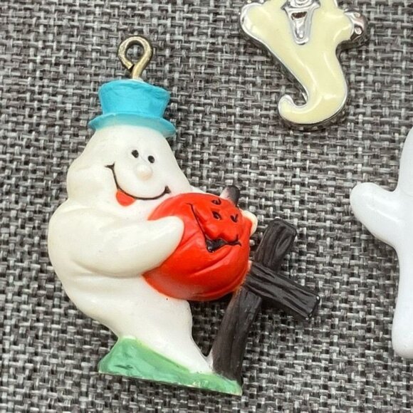 Halloween Pendant Charms Lot Ghost Jack O Lantern Silver Cream White Orange Blue - Picture 2 of 4